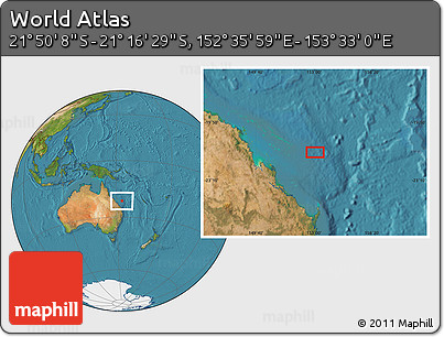 Satellite Location Map of the Area around 21° 33' 19" S, 153° 4' 29" E