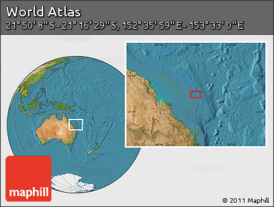 Satellite Location Map of the Area around 21° 33' 19" S, 153° 4' 29" E