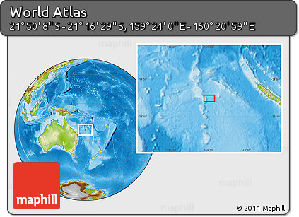 Physical Location Map of the Area around 21° 33' 19" S, 159° 52' 30" E