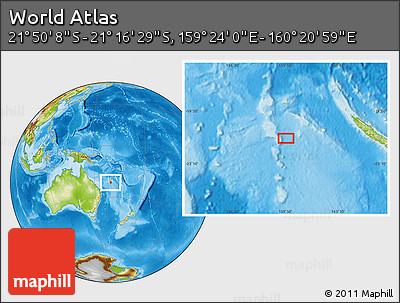 Physical Location Map of the Area around 21° 33' 19" S, 159° 52' 30" E
