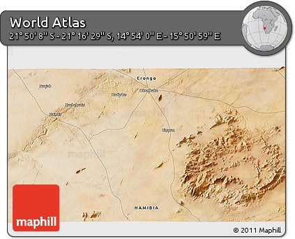 Satellite 3D Map of the Area around 21° 33' 19" S, 15° 22' 30" E