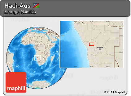 Shaded Relief Location Map of Hadi-Aus