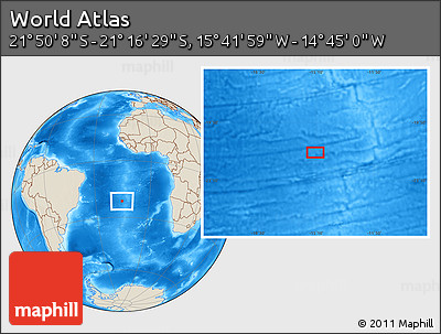 Shaded Relief Location Map of the Area around 21° 33' 19" S, 15° 13' 29" W