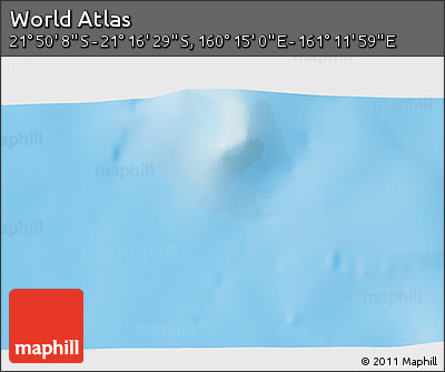 Physical 3D Map of the Area around 21° 33' 19" S, 160° 43' 29" E
