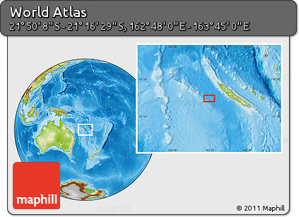 Physical Location Map of the Area around 21° 33' 19" S, 163° 16' 30" E