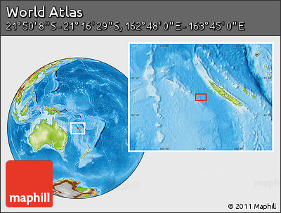 Physical Location Map of the Area around 21° 33' 19" S, 163° 16' 30" E