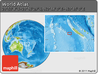 Physical Location Map of the Area around 21° 33' 19" S, 163° 16' 30" E