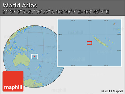 Savanna Style Location Map of the Area around 21° 33' 19" S, 163° 16' 30" E