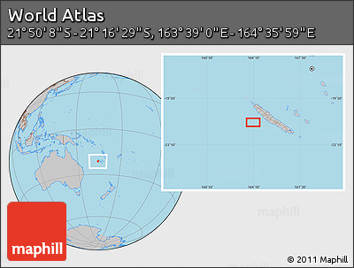 Gray Location Map of the Area around 21° 33' 19" S, 164° 7' 30" E
