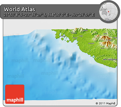 Physical 3D Map of the Area around 21° 33' 19" S, 164° 58' 29" E