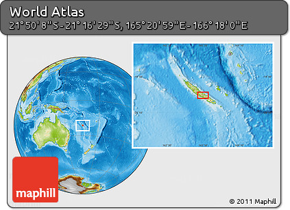 Physical Location Map of the Area around 21° 33' 19" S, 165° 49' 29" E