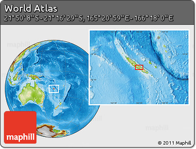 Physical Location Map of the Area around 21° 33' 19" S, 165° 49' 29" E