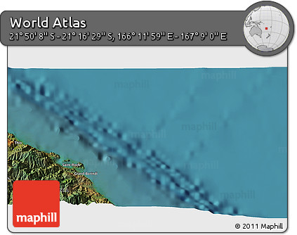 Satellite 3D Map of the Area around 21° 33' 19" S, 166° 40' 30" E