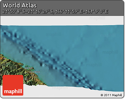 Satellite 3D Map of the Area around 21° 33' 19" S, 166° 40' 30" E