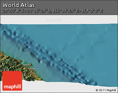 Satellite 3D Map of the Area around 21° 33' 19" S, 166° 40' 30" E