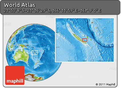 Physical Location Map of the Area around 21° 33' 19" S, 166° 40' 30" E