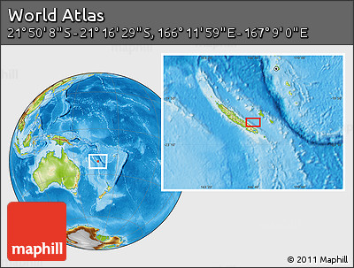 Physical Location Map of the Area around 21° 33' 19" S, 166° 40' 30" E