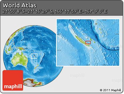 Physical Location Map of the Area around 21° 33' 19" S, 166° 40' 30" E