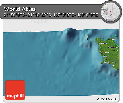 Satellite 3D Map of the Area around 21° 33' 19" S, 167° 31' 30" E