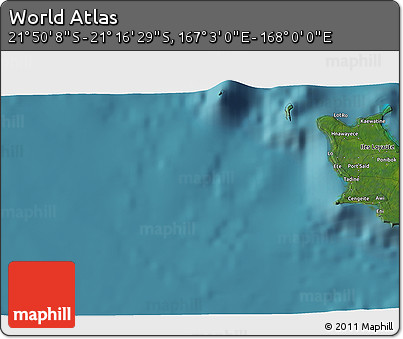 Satellite 3D Map of the Area around 21° 33' 19" S, 167° 31' 30" E