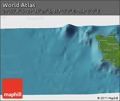 Satellite 3D Map of the Area around 21° 33' 19" S, 167° 31' 30" E