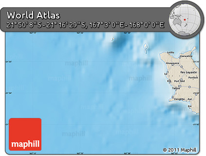 Shaded Relief Map of the Area around 21° 33' 19" S, 167° 31' 30" E