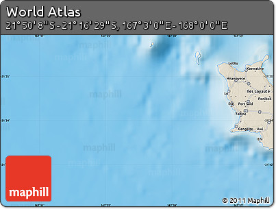Shaded Relief Map of the Area around 21° 33' 19" S, 167° 31' 30" E