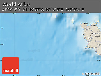 Shaded Relief Map of the Area around 21° 33' 19" S, 167° 31' 30" E