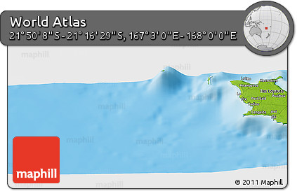 Physical Panoramic Map of the Area around 21° 33' 19" S, 167° 31' 30" E