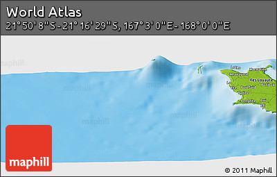 Physical Panoramic Map of the Area around 21° 33' 19" S, 167° 31' 30" E