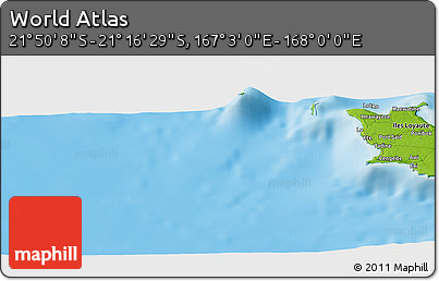 Physical Panoramic Map of the Area around 21° 33' 19" S, 167° 31' 30" E