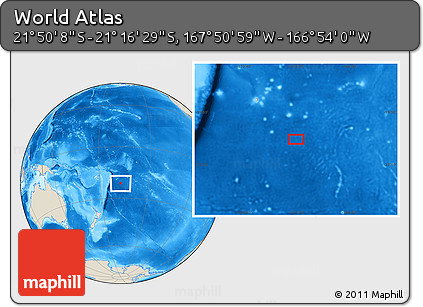 Shaded Relief Location Map of the Area around 21° 33' 19" S, 167° 22' 30" W