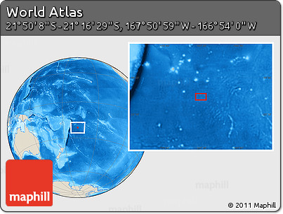 Shaded Relief Location Map of the Area around 21° 33' 19" S, 167° 22' 30" W