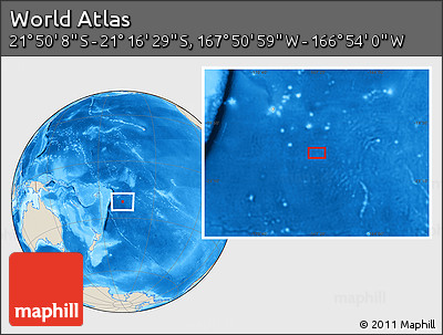 Shaded Relief Location Map of the Area around 21° 33' 19" S, 167° 22' 30" W