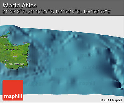 Satellite 3D Map of the Area around 21° 33' 19" S, 168° 22' 30" E