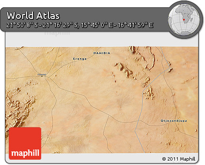 Satellite 3D Map of the Area around 21° 33' 19" S, 16° 13' 30" E