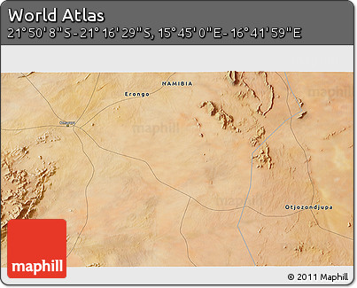 Satellite 3D Map of the Area around 21° 33' 19" S, 16° 13' 30" E