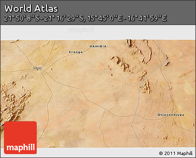 Satellite 3D Map of the Area around 21° 33' 19" S, 16° 13' 30" E