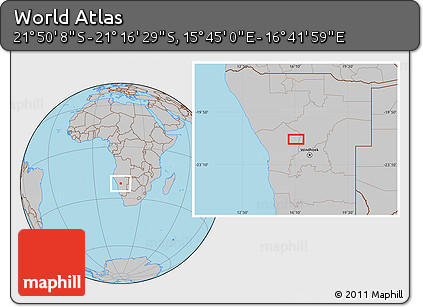 Gray Location Map of the Area around 21° 33' 19" S, 16° 13' 30" E