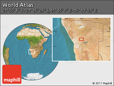 Satellite Location Map of the Area around 21° 33' 19" S, 16° 13' 30" E