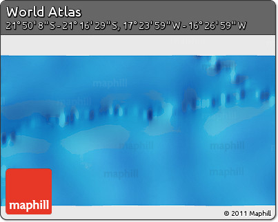 Physical 3D Map of the Area around 21° 33' 19" S, 16° 55' 29" W