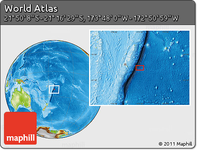 Physical Location Map of the Area around 21° 33' 19" S, 173° 19' 29" W