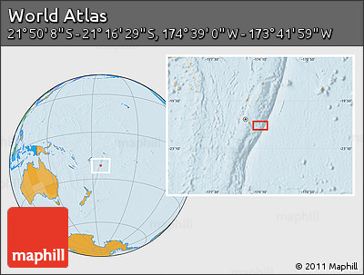 Political Location Map of the Area around 21° 33' 19" S, 174° 10' 30" W