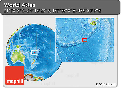 Physical Location Map of the Area around 21° 33' 19" S, 176° 1' 30" E
