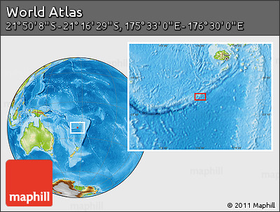 Physical Location Map of the Area around 21° 33' 19" S, 176° 1' 30" E