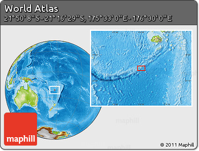Physical Location Map of the Area around 21° 33' 19" S, 176° 1' 30" E