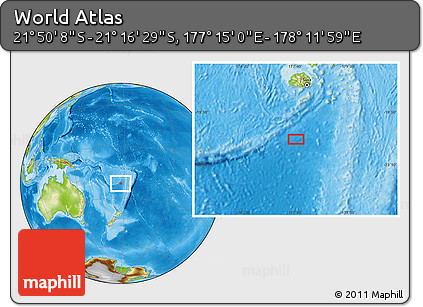 Physical Location Map of the Area around 21° 33' 19" S, 177° 43' 29" E