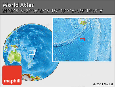 Physical Location Map of the Area around 21° 33' 19" S, 177° 43' 29" E