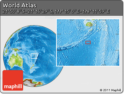 Physical Location Map of the Area around 21° 33' 19" S, 177° 43' 29" E