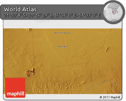 Physical 3D Map of the Area around 21° 33' 19" S, 17° 4' 30" E